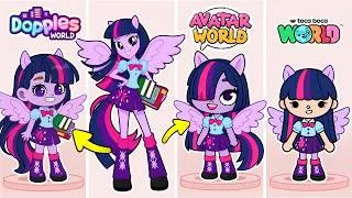 Thumbnail: 😱 TWILIGHT SPARKLE from My Little Pony in 3 GAMES?! Avatar World, Toca Boca & Dopples 🌍 PAZU