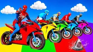 Thumbnail: Spider-Man vs Superheroes to Rescue Snow White on a Rainbow Spider Bridge with Sharks! | GTA 5 🔥