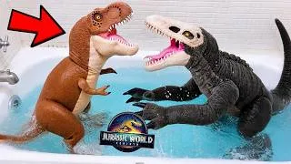 Thumbnail: All Jurassic World Rebirth - TYRANNOSAURUS REX vs SKULLCRAWLER (Bath Party)