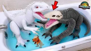 Thumbnail: All Jurassic World Rebirth - INDOMINUS REX vs SKULLCRAWLER (Bath Party)