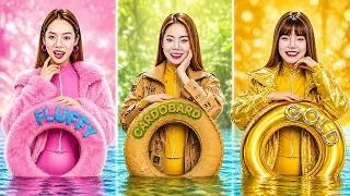 Thumbnail: Cardboard, Fluffy And Gold Girl At Swimming Pool! Poor Vs Rich Vs Giga Rich Girl