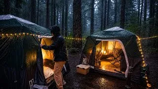 Thumbnail: Heavy Rain Camping in a Forest with Heated Tents & Wood Stove
