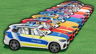 Thumbnail: tiny vs GIANT! ALL COLORFUL BMW x5 POLICE CARS! Big Trucks Transport & Mega Colorful Ramp