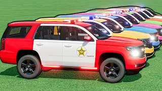 Thumbnail: TRANSPORT ALL COLORFUL POLICE CARS! GIANT Trucks & Mega Colorful Ramp with Ambulance small vs BIG !