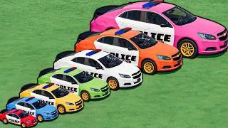 Thumbnail: tiny vs MEGA! TRANSPORTING ALL COLORS POLICE CARS VEHICLES WITH BIG TRUCKS