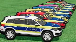 Thumbnail: small vs BIG! TRANSPORT ALL COLORFUL POLICE CARS! GIANT Trucks & Mega Colorful Ramp with Ambulance