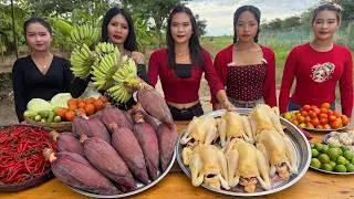 Thumbnail: Amazing cooking chicken and banana flower recipe | deep fried chicken countryside recipe