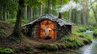 Thumbnail: Building a Cozy Log Cabin with a Giant Clay Fireplace | Bushcraft Shelter