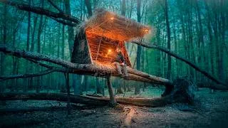 Thumbnail: Building a levitating treehouse. Tree hut shelter, bushcraft, survival.