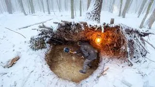 Thumbnail: Building a Сozy and Warm Shelter Under a Birch Root. Clay oven, Survival, Bushcraft