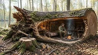 Thumbnail: Building an Amazing Shelter Cabin on a Giant Fallen Tree 🪵 From Start to Finish