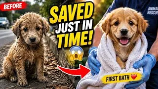 Thumbnail: 🐶 Stray Puppy's First Bath After Rescue ❤️ Amazing Transformation #Shorts