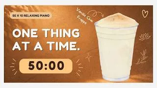 Thumbnail: Study With Me ☕ 4 Hours | 50/10 Pomodoro Timer + Relaxing Piano (Vanilla Chai Frappe)