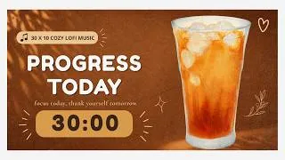Thumbnail: study with me (iced tea) - 30 minute, 10 minute break, with lofi focus music - 4 - hour pomodoro
