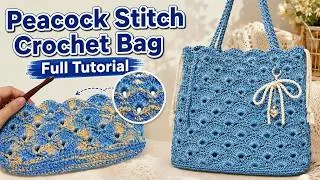 Thumbnail: Peacock Stitch Crochet Bag Tutorial | Beautiful Crochet Tote Bag for Summer#CrochetBag