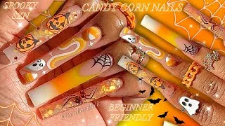 Thumbnail: ✨🎃 CANDY CORN HALLOWEEN NAILS 💛🧡🤍🕷️🕸️ HOW TO 3D GHOST 👻 & CANDY CORN | BEGINNER FRIENDLY NAIL ART✨