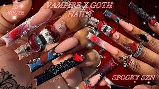 Thumbnail: VAMPIRE X GOTH NAILS 🌹🖤⛓️✨ HOW TO 3D MOUTH 🫦🧛🏼‍♀️ LACE & CATEYE DESIGN| STEP BY STEP NAIL TUTORIAL ✨