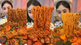 Thumbnail: Mukbang#part 585:Eat Spicy🔥noodles🍜   with Rice noodle 🍜 Soup meatballl #yummy #eatingshow #cooking 