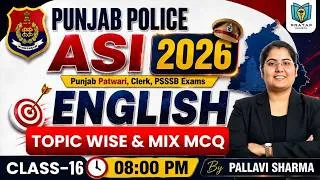 Thumbnail: Punjab Police ASI English Classes 2026 | English Class-16 | Punjab Patwari, PSSSB | By Pallavi Mam