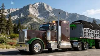 Thumbnail: Custom red and green peterbilt hauling overload gravel (Cummins big cam) American truck simulator