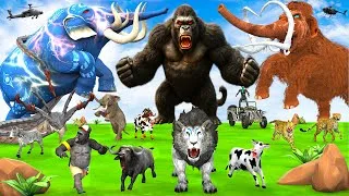 Thumbnail: 3 Giant Elephant Cow Vs Hybrid Gorilla King Kong Vs 5 Giant Lion Cheetah Bull Saved By Wooly Mammoth