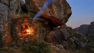 Thumbnail: The Hidden Stone Shelter Between Two Giant Rocks in the Rain | Bushcraft Survival