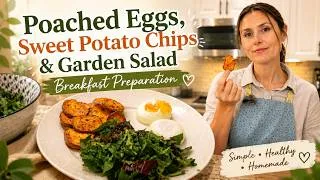 Thumbnail: Sweet Potato Chips with Poached Eggs and Fresh Garden Salad Breakfast 