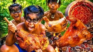 Thumbnail: Primitive Technology: Grilled Pig Head Eating Delicious in Rainforest
