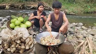 Thumbnail: Survival skills: Pick guava fruit and Mushroom in forest, Mushroom tasty cooking for jungle food