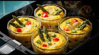 Thumbnail: Air Fryer Egg Omelette Cups with Asparagus | The Breakfast You'll Want Every Morning! 🥚🔥