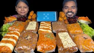 Thumbnail: Different Type of Buldak Ramen Rice Paper Roll, Crispy Paneer Finger & Chilli Oil Eating Challenge |