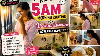 Thumbnail: MY 5AM MORNING ROUTINE ⏰Working Woman 👩🏻‍💻Life Work From Home 🏠 | Priyastalkss 