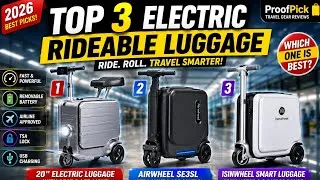 Thumbnail: Top 3 Best Electric Rideable Luggage 2026। Airwheel SE3SL vs isinwheel vs 20" Smart Scooter Suitcase