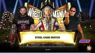 Thumbnail: The Rock vs. Roman Reigns vs. Cody Rhodes - Epic Steel Cage Match | WWE 2K24 Gameplay