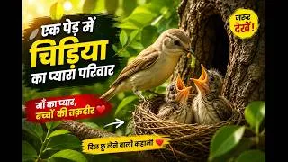 Thumbnail: एक पेड़ में चिड़िया का प्यारा परिवार 🐦❤️| माँ चिड़िया और दो बच्चों की दिल छू लेने वाली कहानी #story 