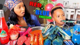 Thumbnail: RED VS BLUE SEAFOOD BOIL MUKBANG CHALLENGE (KING CRAB PRAWNS SAUSAGE PLANTAIN CAKE) QUEEN BEAST