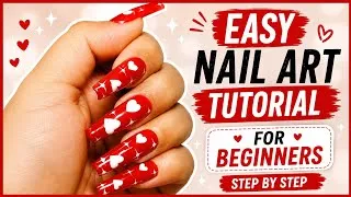 Thumbnail: Red Heart Nail Art Tutorial ❤️ | Easy Valentine’s Day Nails | Long Coffin Press On Nails  #nailart 