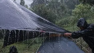Thumbnail: Amazing ‼️ Hit by heavy rain near the lake while setting up the tent 🌧️ Camping in torrential rain