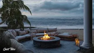 Thumbnail: Cold Storm, Warm Fire • Deep Sleep Thunderstorm ASMR on a Beachfront Porch 🌊⚡