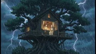 Thumbnail: Unexpected Storm at the Treehouse 🌧️ Repairing the Roof & Cooking Dumpling Soup | Ghibli Style ASMR