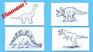 Thumbnail: Dinosaurs Drawing 🦖🖌️ 4 Easy Dinosaur Drawing | Draw T-Rex, Triceratops, Stegosaurus & Brachiosaurus