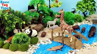 Thumbnail: Safari Animals Crossing The Bridge - River Set with Animal Figurines
