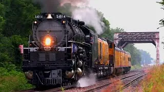 Thumbnail: Big Boy 4014 in the Rain!! Added Freight Train/Crossing Bridges From Kansas City.