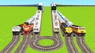 Thumbnail: SIX HIGH SPEED TRAINS VS 1 CIRCLE RAILROAD & 4 SPEED BREAKERS RILROAD TRACKS|Train Simulator|