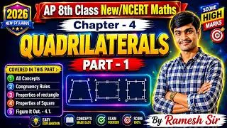 Thumbnail: 8th Class Maths Chapter 4 (AP/NCERT) | Quadrilaterals Part 1 | Congruency Rules + Rectangle & Square