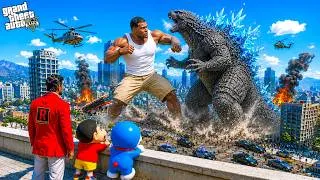 Thumbnail: GTA 5: Rampage & Shinchan🤣 Giant Franklin Vs Godzilla 🦖Full Fun #bommalu #rampageboy #gta5telugu