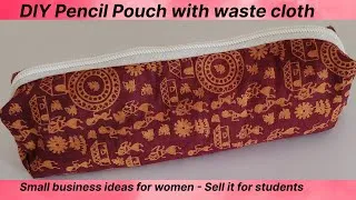 Thumbnail: DIY Pencil Pouch with waste cloth | Fabric pencil pouch | small business ideas@ramyacreations0807