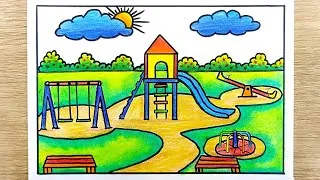 Thumbnail: Easy Park Drawing for Kids | Playground Scenery Drawing with Oil Pastels | Children's Park Drawing