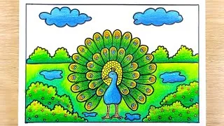 Thumbnail: Dancing peacock drawing | Rainy season drawing | Peacock dancing in rain drawing | Peacock drawing