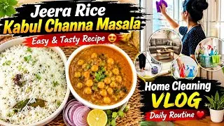 Thumbnail: 🍛 Easy Jeera Rice & Kabul Chana Masala Recipe | 🏡 Home Cleaning Vlog | Daily Family Routine ❤️